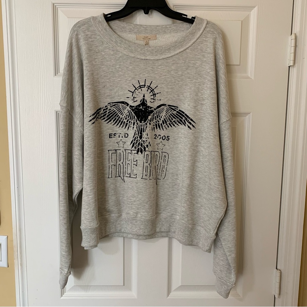Chelsea & Violet Light Gray Free Bird Graphic Sweatshirt XL‎
